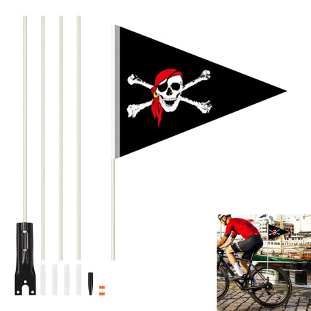 Billowvolve Fanion de vélo pour enfant garçon - 150 cm - Poteau de police - Fanion de vélo pour enfant (Pirate Black Rod)