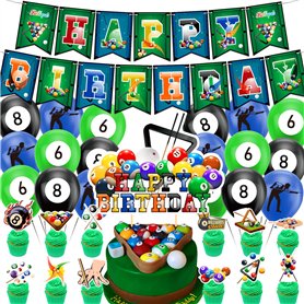 Billard Party Décorations Billard Anniversaire Fournitures Comprend Billard Bannière de Joyeux Anniversaire