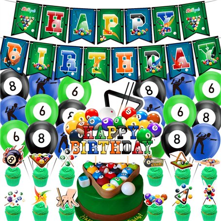 Billard Party Décorations Billard Anniversaire Fournitures Comprend Billard Bannière de Joyeux Anniversaire