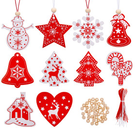 40pcs Décorations Noël Sapin Pendentifs en Bois Ornements d'arbre de Noël 10 Style avec Corde Embellissement Créatif pour Merry