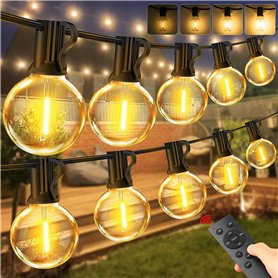 Guirlande lumineuse LED d'extérieur avec télécommande - 45 m - G40 - Avec ampoules d'extérieur IP44 - Résistante aux intempéries