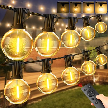 Guirlande lumineuse LED d'extérieur avec télécommande - 45 m - G40 - Avec ampoules d'extérieur IP44 - Résistante aux intempéries