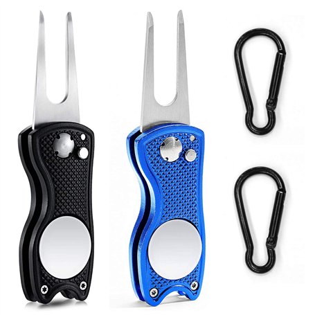 YYWEi 2Pcs Golf Divot Tool Fourchette de Golf Réparation Pliable Golf Divot Outil de Réparation Réparation Verte avec Marqueur D