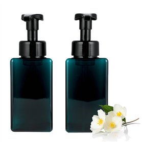 Wenrescry Distributeur Savon Mousse 450ml Flacon Pompe Vide | Distributeur Gel Douche | Lot de 2 Carrés Bleu Paon pour Savon
