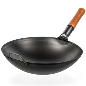 YOSUKATA Woks Et Poêles à Frire 36 cm - Wok à Fond Rond Pré-assaisonné - Wok Acier Carbone Noir - Compatible Avec Les Cuisinière