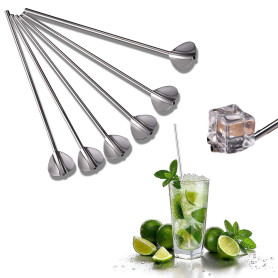 Lot de 6 pailles en acier inoxydable réutilisables avec cuillères