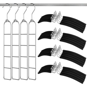 Cintre Gain de Place - 4 Pack Cintres Multicouches Antidérapants 5 en 1 Éponge Support de Rangement pour Vêtements en Métal Orga