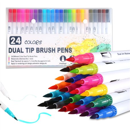 CRESZZLE Set de Feutres Double Pointe : Feutres coloriage adulte 24 couleurs