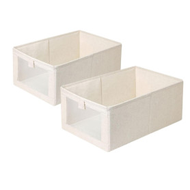 Moguxb Boite Rangement Armoire 2 Pièces Caisses de Rangement en Tissu Beige Organiseurs de Tiroir Boîte de Rangement Pliable pou