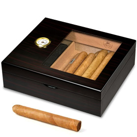 Cave à cigares Slege - En bois de cèdre espagnol - Avec humidificateur - Hygromètre - Séparateur - Couche unique - Cadeau pour h