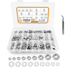 VIGRUE Lot de 840 écrous hexagonaux DIN 934 en acier inoxydable avec rondelles plates M2 M2