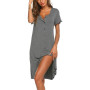 Huucozn Chemise de Nuit Femme Nuisette à Manches Courtes Manche Courte Vêtements de Nuit Bouton Robe de Nuit Court Ete Col en V