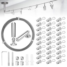 Huucozn 5m Tringle à rideaux Kit avec 30 Pièces Acier Inoxydable An Crochets