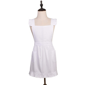 Love Potato Tablier de cuisine réglable en coton blanc rétro Cosplay Maid Tablier avec poches
