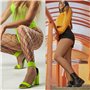 DGUSO 3 Pièces Mesh Pantalon Serré Collants Bas Résille à Taille Haute Rhinestone Collants Taille Bas Résille Femme, Convient po