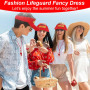 CHAOTEMAI 4 Pièces Deguisement Adulte Costume de Sauveteur Homme Femme Déguisement Drole Accessoires Plage Accessoires Casquette