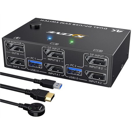 MLEEDA Displayport KVM Switch 2 PC 2 Monitor 8K@60Hz 4K@144Hz