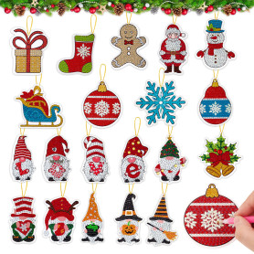 20pcs Diamant Peinture Noël Pendentif Bricolage Strass Mosaïque Pendentifs père de Noël d'arbre de Noël Suspendue Décoration