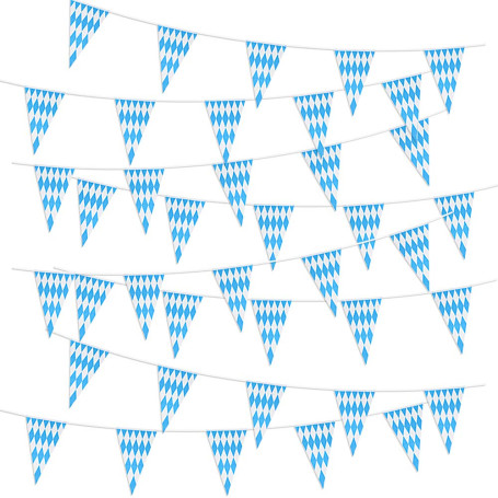 MEJOSER 20M Oktoberfest Bannière Fanion Banderole Bleu Decoration Bavaroise 40pcs Fanion PE Drapeaux de Triangle pour Fête de la