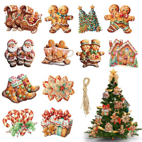 Viilich Lot de 24 Décorations de Noël en Pain d'Épice - Bonhomme pour Sapin avec Corde - Ornements pour Maison