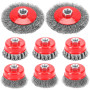 Lot de 8 brosses métalliques pour meuleuse d'angle - 75 mm et 100 mm - Pour meuleuse d'angle - Filetage M14 x 2 - Pour meuleuse