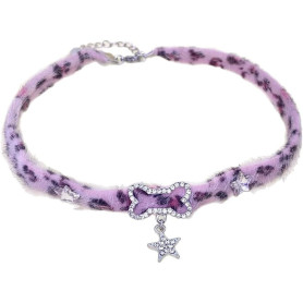 XFSRG Collier Femme Fantaisie en Fourrure Léopard Rose avec Pendentif Étoile Brillant Bijoux Mode pour Anniversaire et Cadeau