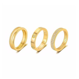XFSRG Bague Femme Set de 3 Bagues en Or avec Strass Bague Réglable Élégante et Moderne pour Toutes Occasions