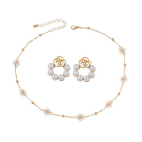 XFSRG Ensemble de Bijoux Fantaisie pour Femme Collier et Boucles d'Oreilles avec Perles et Fleurs en Design Élégant pour Mariage