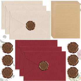 Lot de 32 feuilles de papier à lettre vintage avec 6 enveloppes en lin et sceau de cire 20 feuilles A5 vintage en papier kraft p