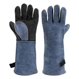Gants de soudure résistants à la chaleur et au feu 16 IN/40 cm - Cuir ignifuge pour fer à souder MIG Flux-Core