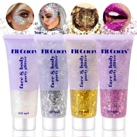 Gel Paillettes Visage Paillette Cheveux: 4 Couleurs Maquillage Paillette