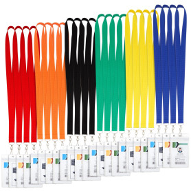 Lot de 24 cordons avec étui pour carte étanche en PVC – Porte-badges/porte-clés colorés