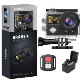 AKASO Sport 4K 60fps 20MP WiFi Télécommande Commande Vocale Ecran Tactile EIS Caméra Sportive Etanche sous Marine Angle Vision R