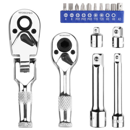 WORKPRO Mini Clé à Cliquet et Jeu d'Embouts de Tournevis