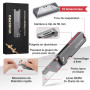 WORKPRO Cutter Utilitaire en Titane, Corps Monobloc CNC, Cutter Professionnel Pliable Léger avec Manche en Aluminium et 10 Lames