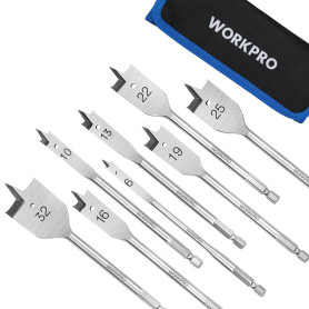 WORKPRO Jeu de 8 Mèches Plate à Bois avec Tige Hexagonale de 1/4"