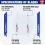 Jeu de 10 Lames de Scie Sabre BIM/HCS pour Bois et Métal avec Sac de Rangement