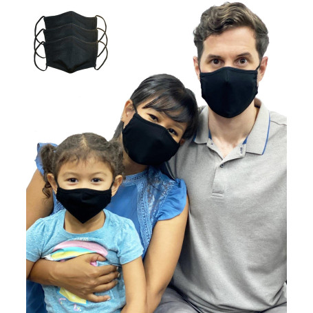 Lofbaz Tissu De Coton De Masque Facial En Tissu Avec Poche De Filtre Lavable Réutilisable (Noir - Paquet de 3