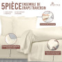 Pizuna Nouvel Ivoire 100% Coton Parure de Lit 140x200 2 Personne avec Traversin, Satin de Coton Mercerisé 400 Fils 1 Drap Housse