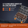 VEVOR Jeu de Douilles à Choc 1/2" Jeu de 20 Douilles à Impact avec Outil à Cliquet 13-24 mm 7/16-15/16 po 6 Pans Acier Allié CR-