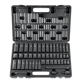 VEVOR Jeu de Douilles à Choc 3/8" Jeu de 44 Douilles à Impact 6 Pans en Acier Allié CR-V Dureté HRC 42-48 Solide Repère de Taill