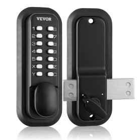 VEVOR Serrure de Porte Mécanique sans Clé Verrou à Code Clavier à 14 Touches Poignée de Porte d’Entrée Extérieure en Alliage de