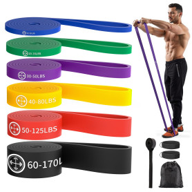Set de 6 Bandes de Résistance Musculation (6-77kg),2 Sangles de Cheville et Sac de Transport. Bandes de Gymnastique pour Yoga, B Set de 6 Bandes de Résistance Musculation (6-77kg)
