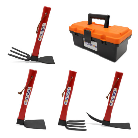 TOOLUTION Kit de Jardinage avec Boîte de Rangement – Ensemble de 4 Outils de Jardin Robustes avec Binette