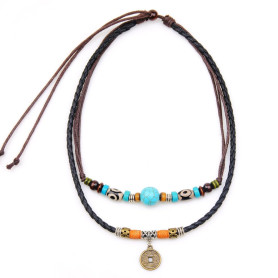 Carufin turquoise collier pièce de monnaie Vintage pendentif collier stratifié collier réglable en cuir corde hommes femmes bijo