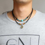 Carufin turquoise collier pièce de monnaie Vintage pendentif collier stratifié collier réglable en cuir corde hommes femmes bijo