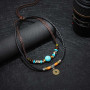 Carufin turquoise collier pièce de monnaie Vintage pendentif collier stratifié collier réglable en cuir corde hommes femmes bijo