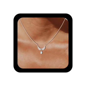 Inilbran Collier Ras De Cou En Pierre De Lune De Style Bohème Collier Argenté Pendentif Aile D'ange Collier Chaîne Goutte D'eau