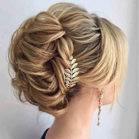 Yheakne Peigne à cheveux de mariée Feuille d'or Pièce de cheveux Coiffes de mariage Peigne latéral de mariée Accessoires de chev