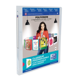 OXFORD Classeur Polyvision A4 Dos 20mm 4 Anneaux Ronds Couverture Polypro Incolore